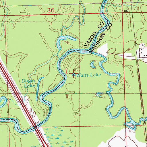 Topographic Map of Watts Lake, MS