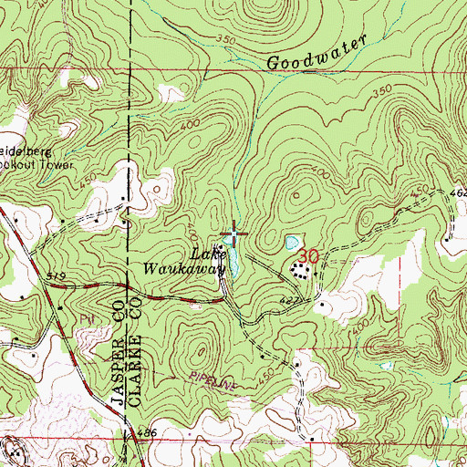 Topographic Map of Lake Waukaway, MS