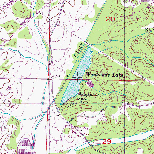 Topographic Map of Waukomis Lake, MS