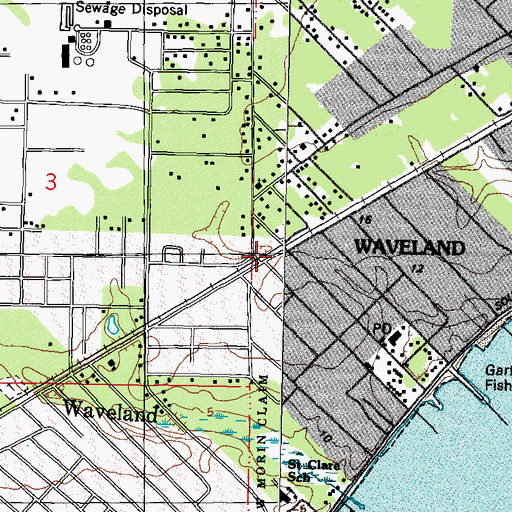 Topographic Map of Waveland, MS