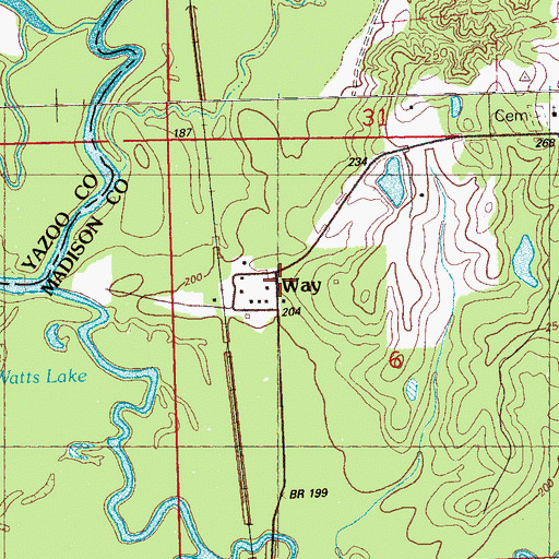 Topographic Map of Way, MS