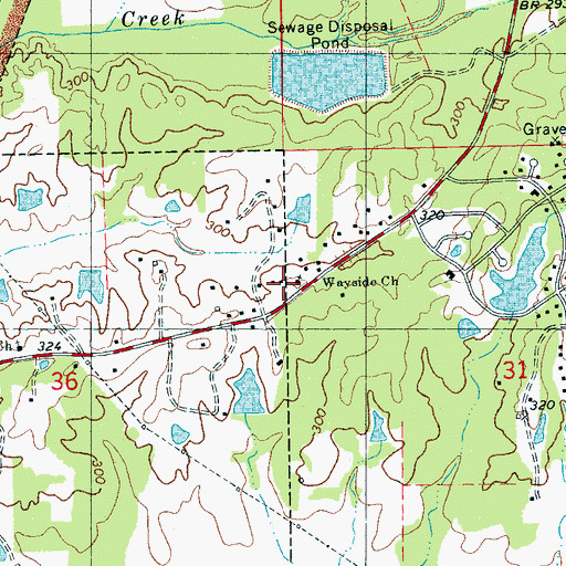 Topographic Map of Wayside Church, MS
