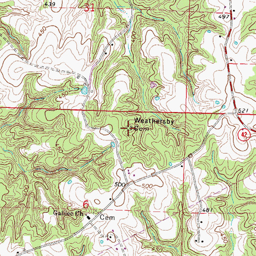 Topographic Map of Weathersby Cemetery, MS