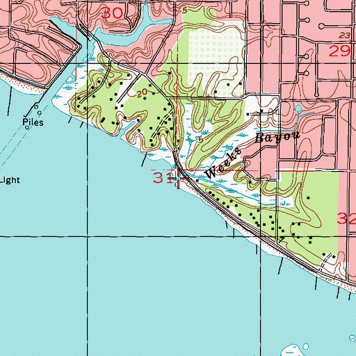 Topographic Map of Weeks Bayou, MS