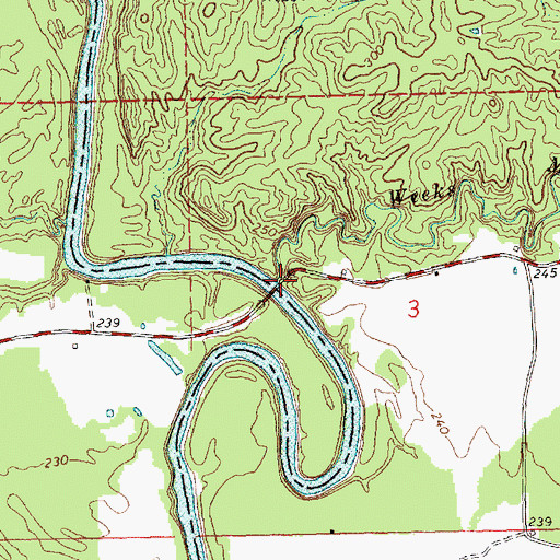 Topographic Map of Weeks Mill Creek, MS