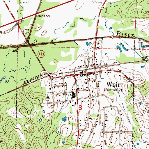 Topographic Map of Weir, MS