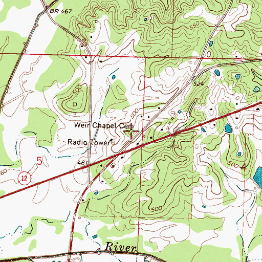 Topographic Map of Weir Chapel Cemetery, MS