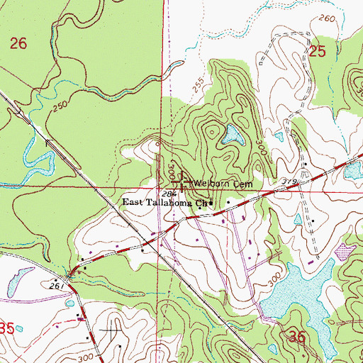 Topographic Map of Welborn Cemetery, MS