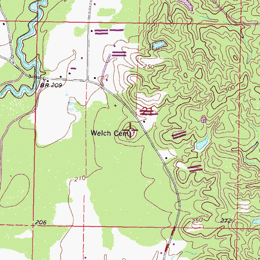 Topographic Map of Ellzey Cemetery, MS