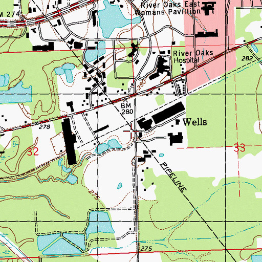Topographic Map of Wells, MS
