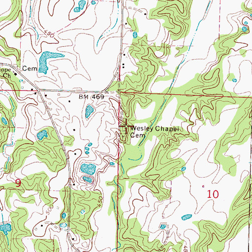 Topographic Map of Wesley Chapel Cemetery, MS