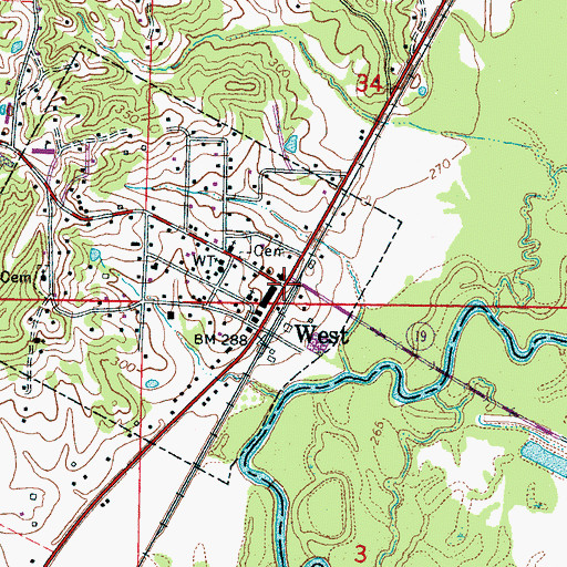 Topographic Map of West, MS