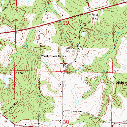 Topographic Map of West Black Creek Church, MS