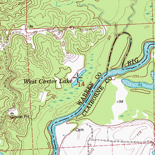 Topographic Map of West Carter Lake, MS