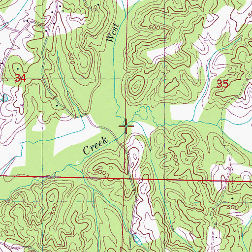 Topographic Map of West Fork Chubby Creek, MS