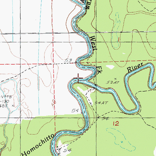 Topographic Map of West Fork Homochitto River, MS