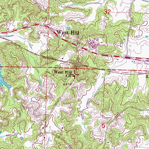 Topographic Map of West Hill Church, MS