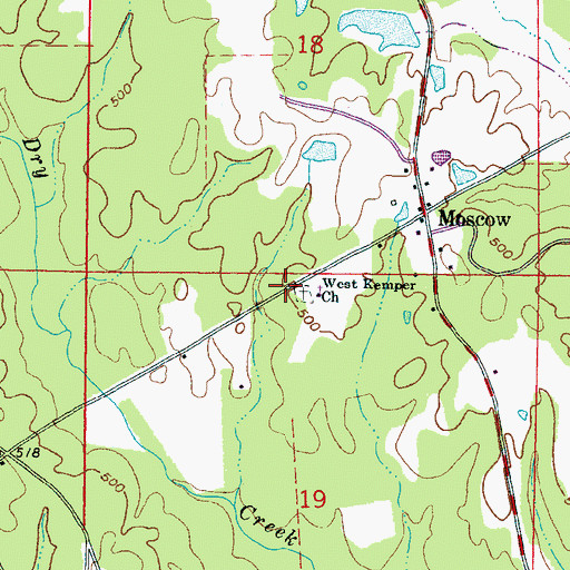 Topographic Map of West Kemper Baptist Church, MS