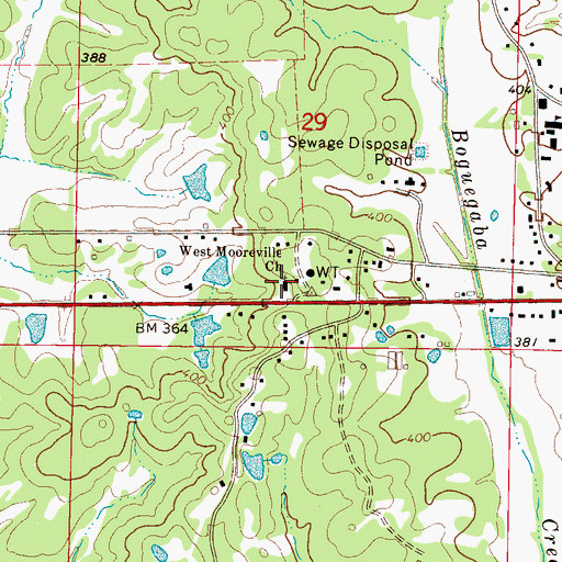 Topographic Map of West Mooreville Church, MS