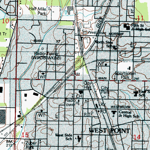 Topographic Map of West Point, MS
