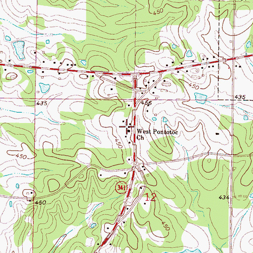 Topographic Map of West Pontotoc Church, MS