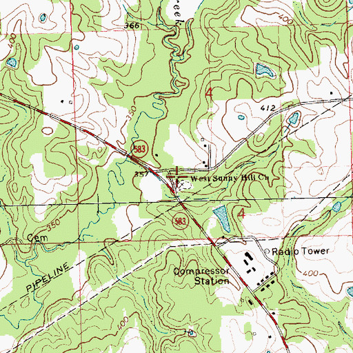 Topographic Map of West Sunny Hill Missionary Baptist Church, MS