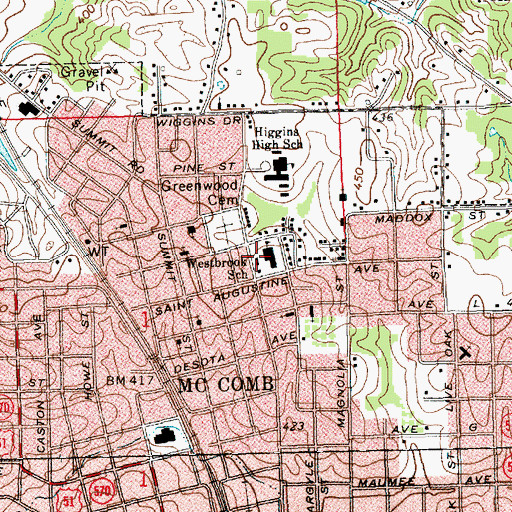 Topographic Map of Westbrook School, MS