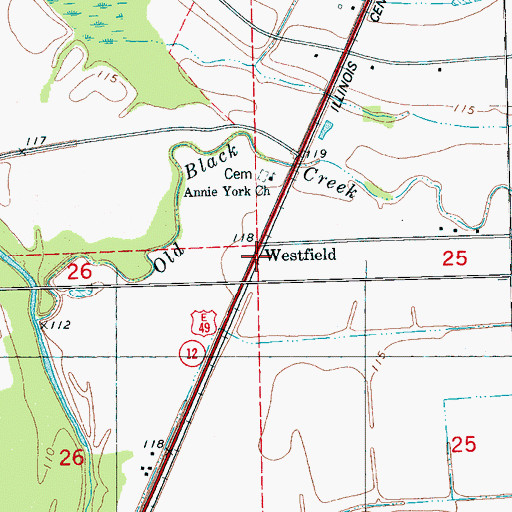 Topographic Map of Westfield, MS