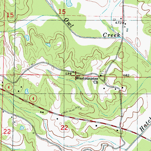 Topographic Map of Westminister Church, MS