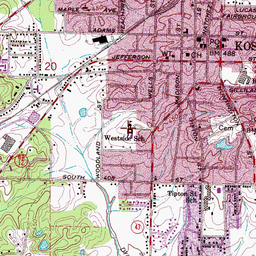 Topographic Map of Kosciusko Middle Elementary School, MS