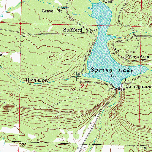 Topographic Map of Spring Lake Bridge, AR