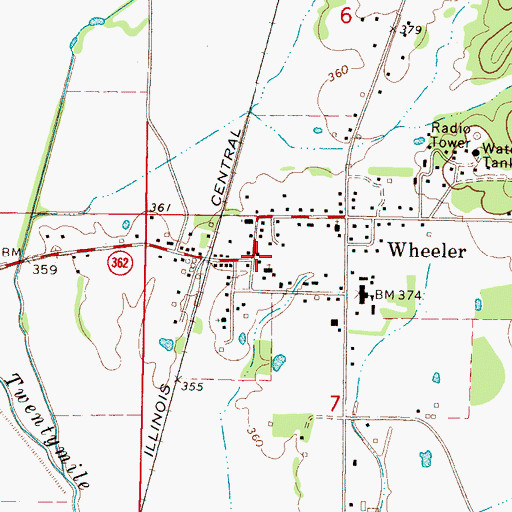 Topographic Map of Wheeler, MS