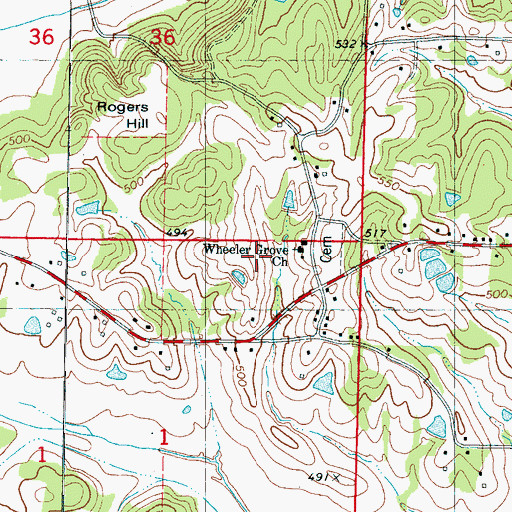 Topographic Map of Wheeler Grove Baptist Church, MS