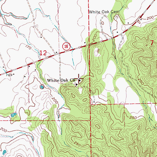 Topographic Map of White Oak Baptist Church, MS