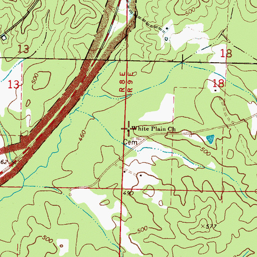 Topographic Map of White Plains Baptist Church, MS
