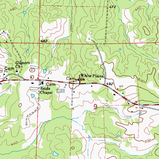 Topographic Map of White Plains Church, MS