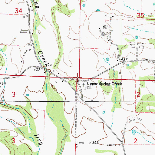 Topographic Map of Upper Spring Creek School (historical), AR
