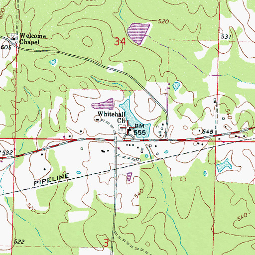 Topographic Map of Whitehall Church, MS