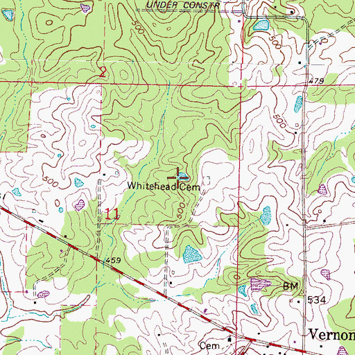 Topographic Map of Whitehead Cemetery, MS