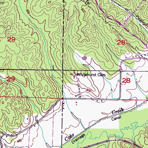 Topographic Map of Whitehurst Cemetery, MS