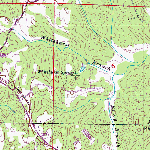 Topographic Map of Whitehurst Spring, MS