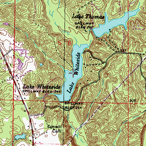 Topographic Map of Lake Whiteside, MS
