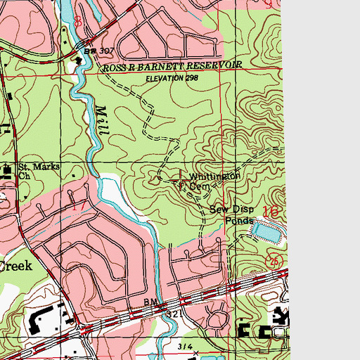 Topographic Map of Whittington Cemetery, MS