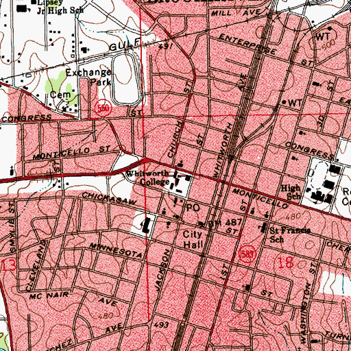 Topographic Map of Whitworth College (historical), MS