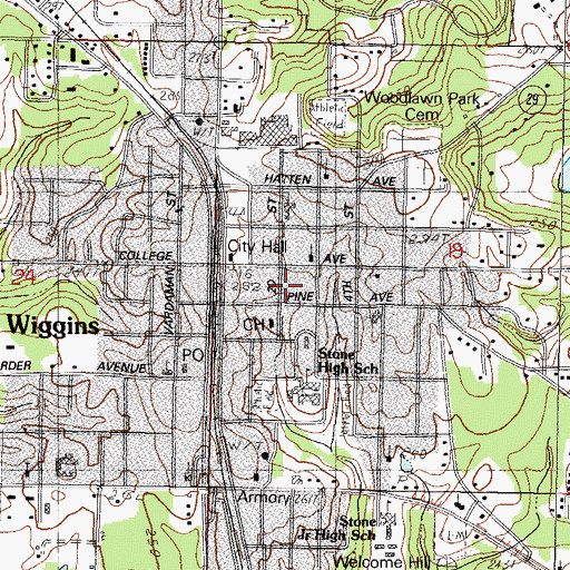 Topographic Map of Wiggins, MS
