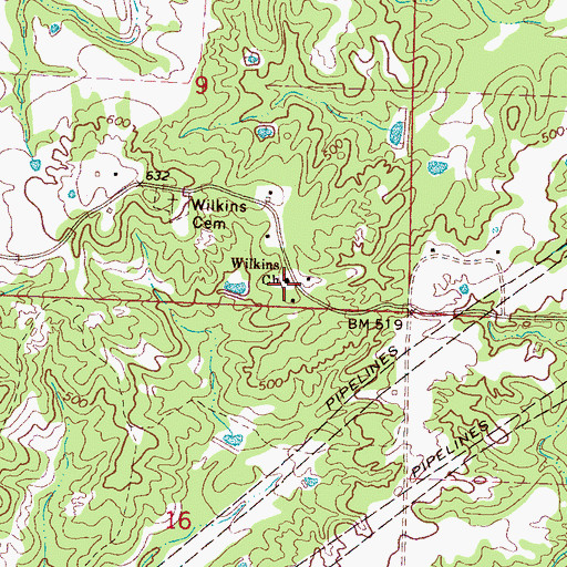 Topographic Map of Wilkins Church, MS