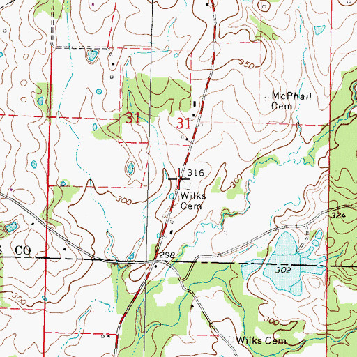 Topographic Map of Wilks Cemetery, MS