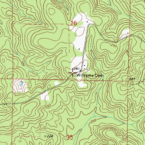 Topographic Map of Williams Cemetery, MS