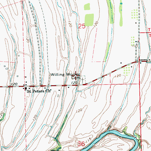 Topographic Map of Willing Worker Cemetery, MS