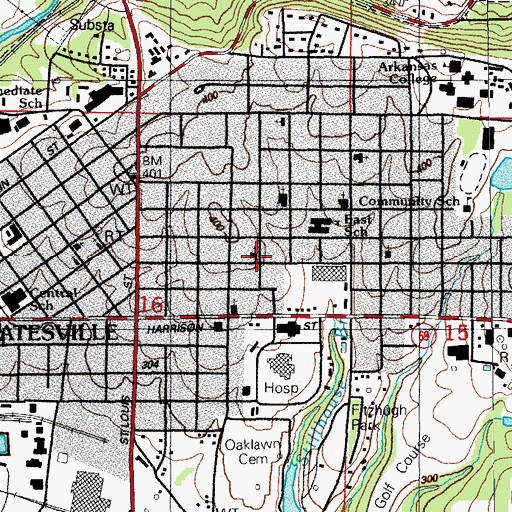 Topographic Map of Asbury Methodist Church, AR
